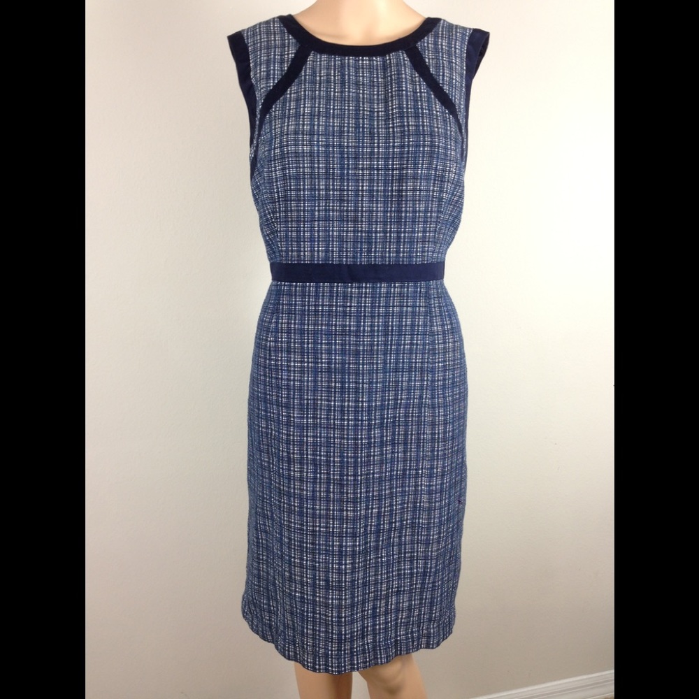Gorgeous Navy Linen Cotton Tweed Sheath Dress 12